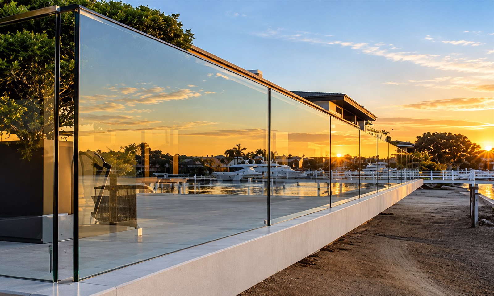 Guarda-corpo externo em vidro com vista para a marina
